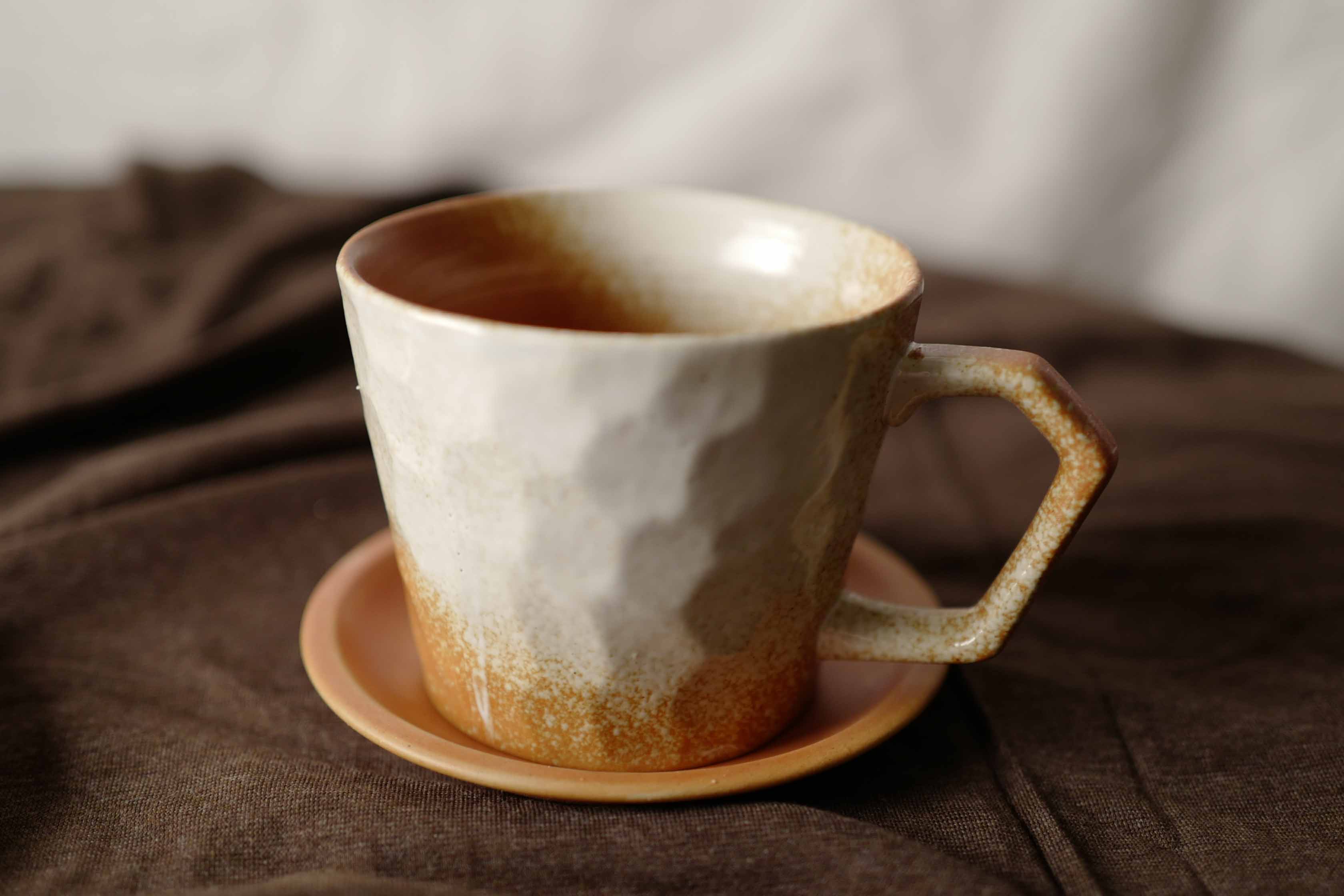Ceramic Vintage Handmade Mug, 300ml, wabi-sabi stytle, 1pc with Saucer