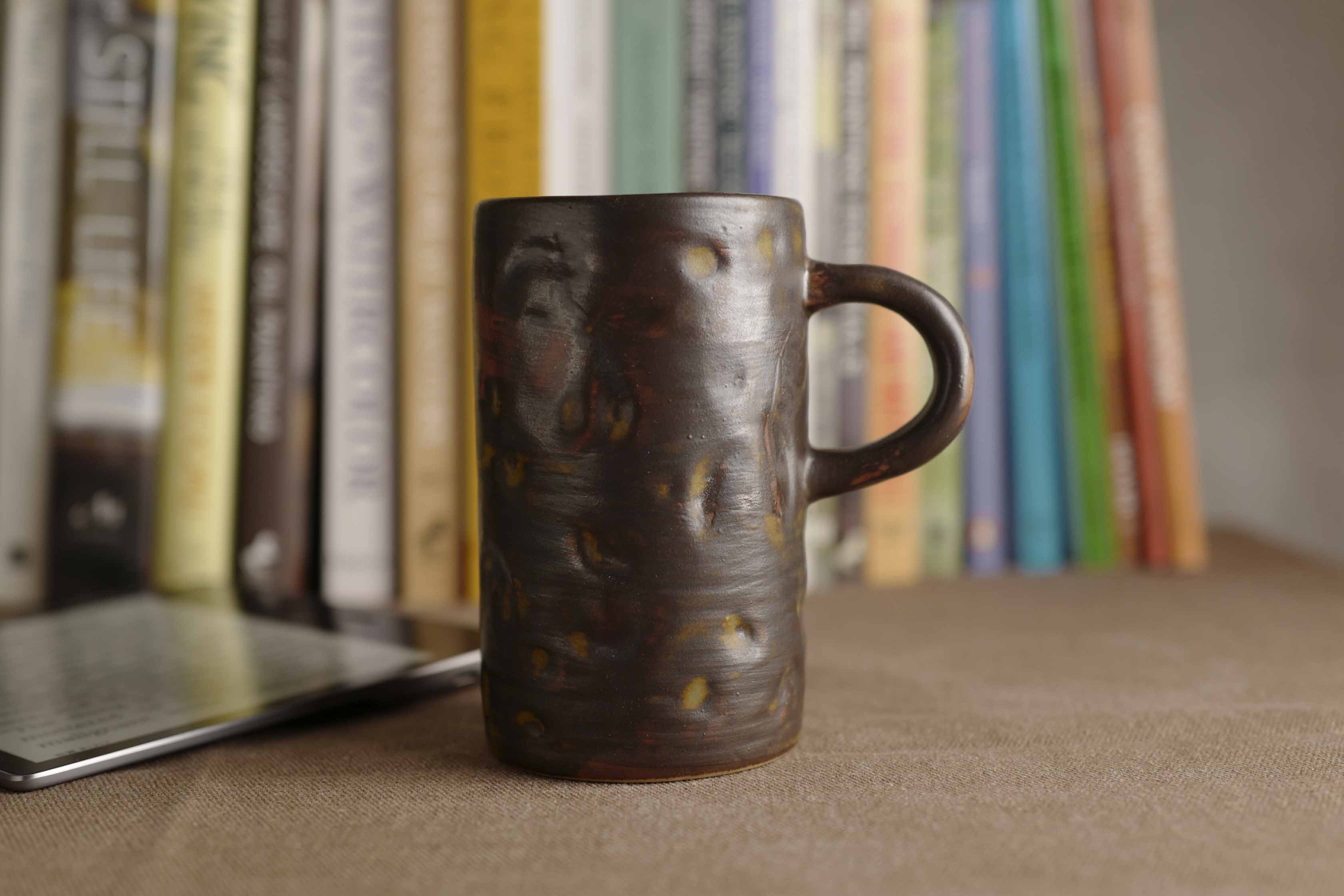 Handmade Raku Yaki Mug: Wabi-Sabi Japandi Coffee Cup