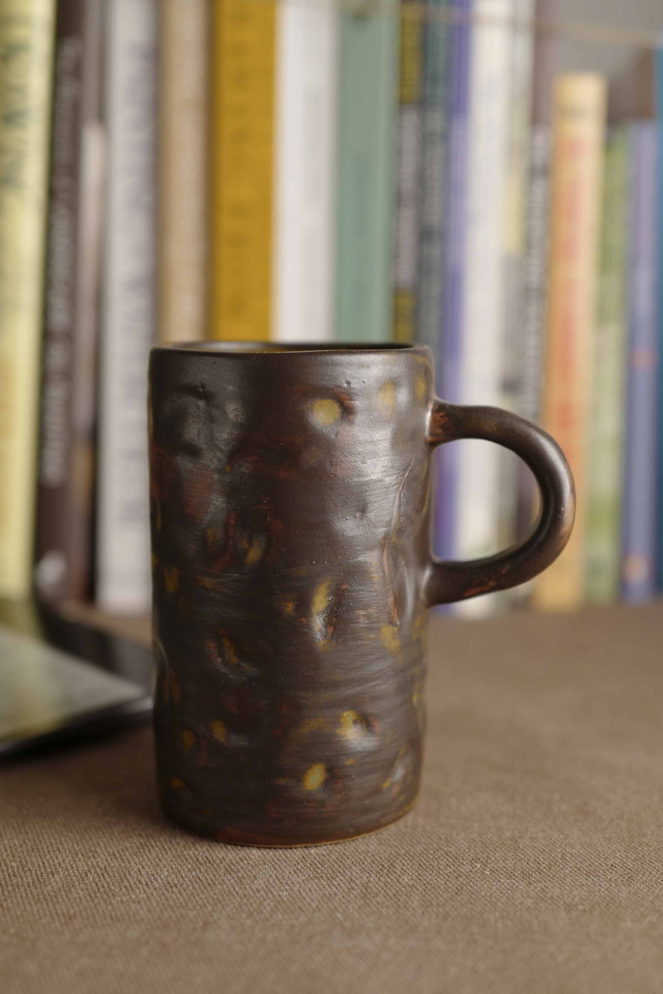 Handmade Raku Yaki Mug: Wabi-Sabi Japandi Coffee Cup
