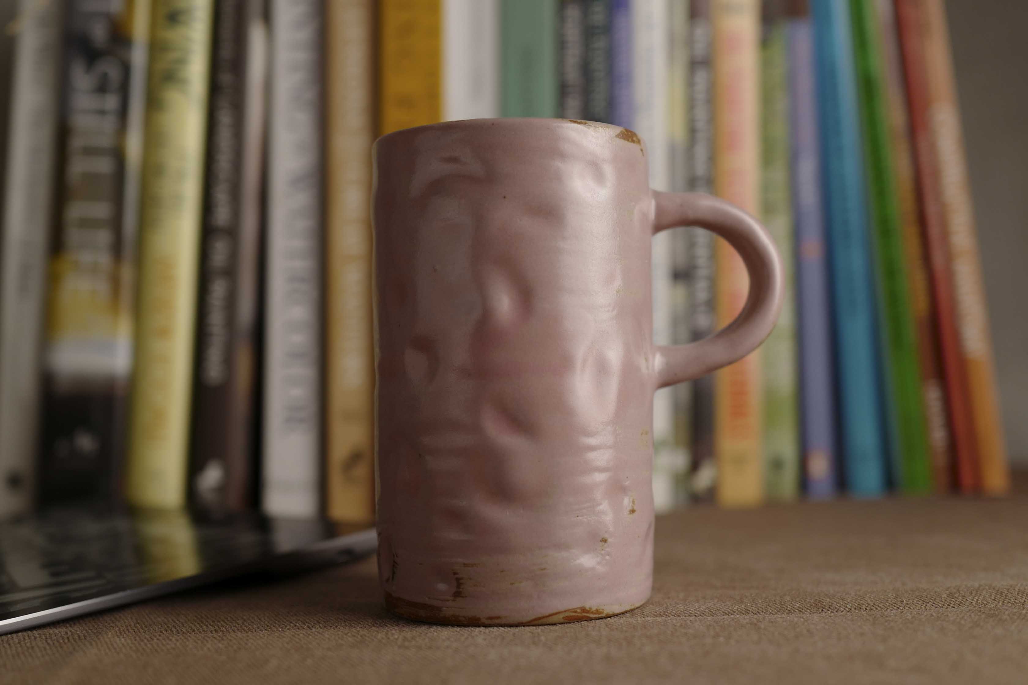 Handmade Raku Yaki Mug: Pink Stoneware, Japandi Coffee Cup