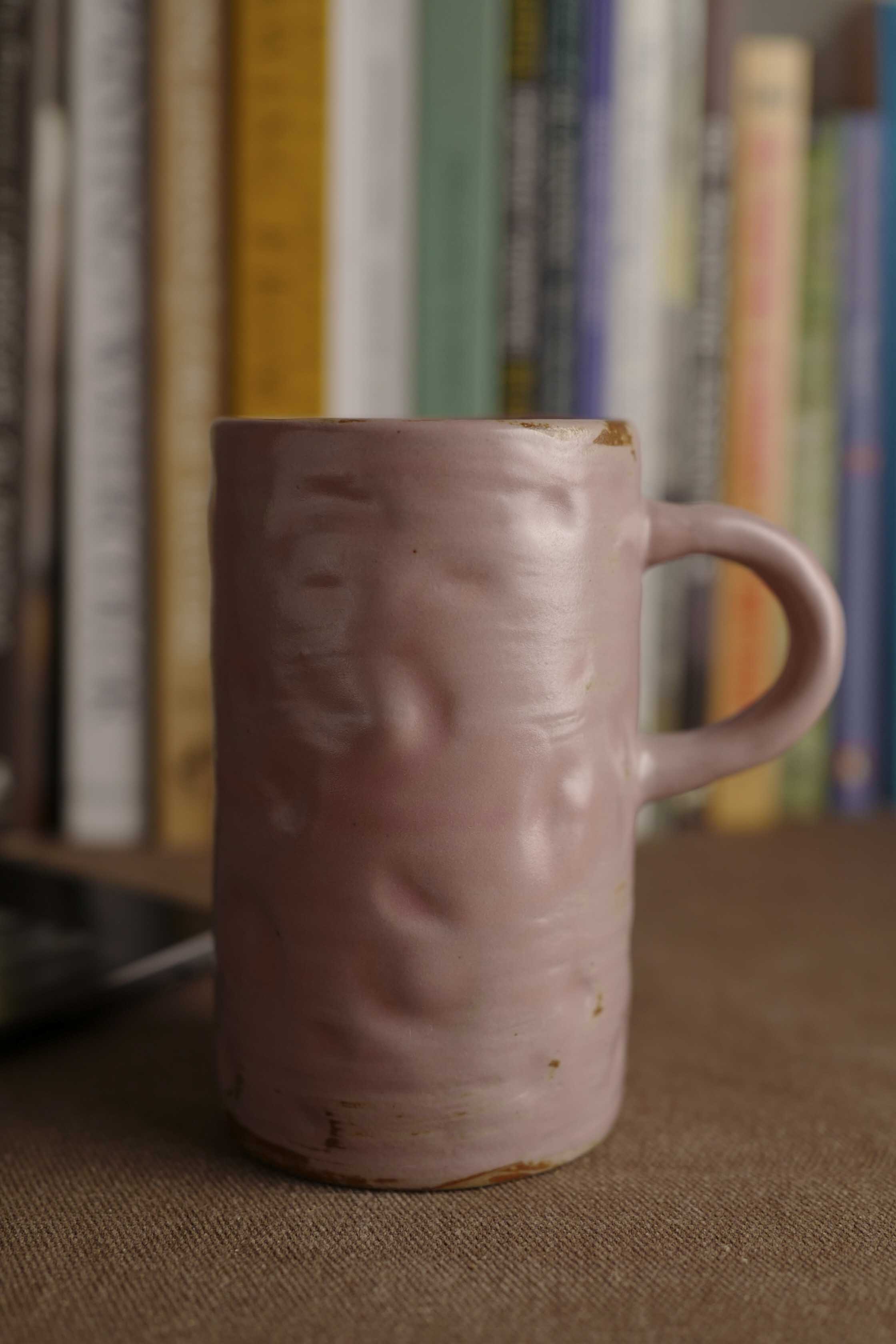 Handmade Raku Yaki Mug: Pink Stoneware, Japandi Coffee Cup