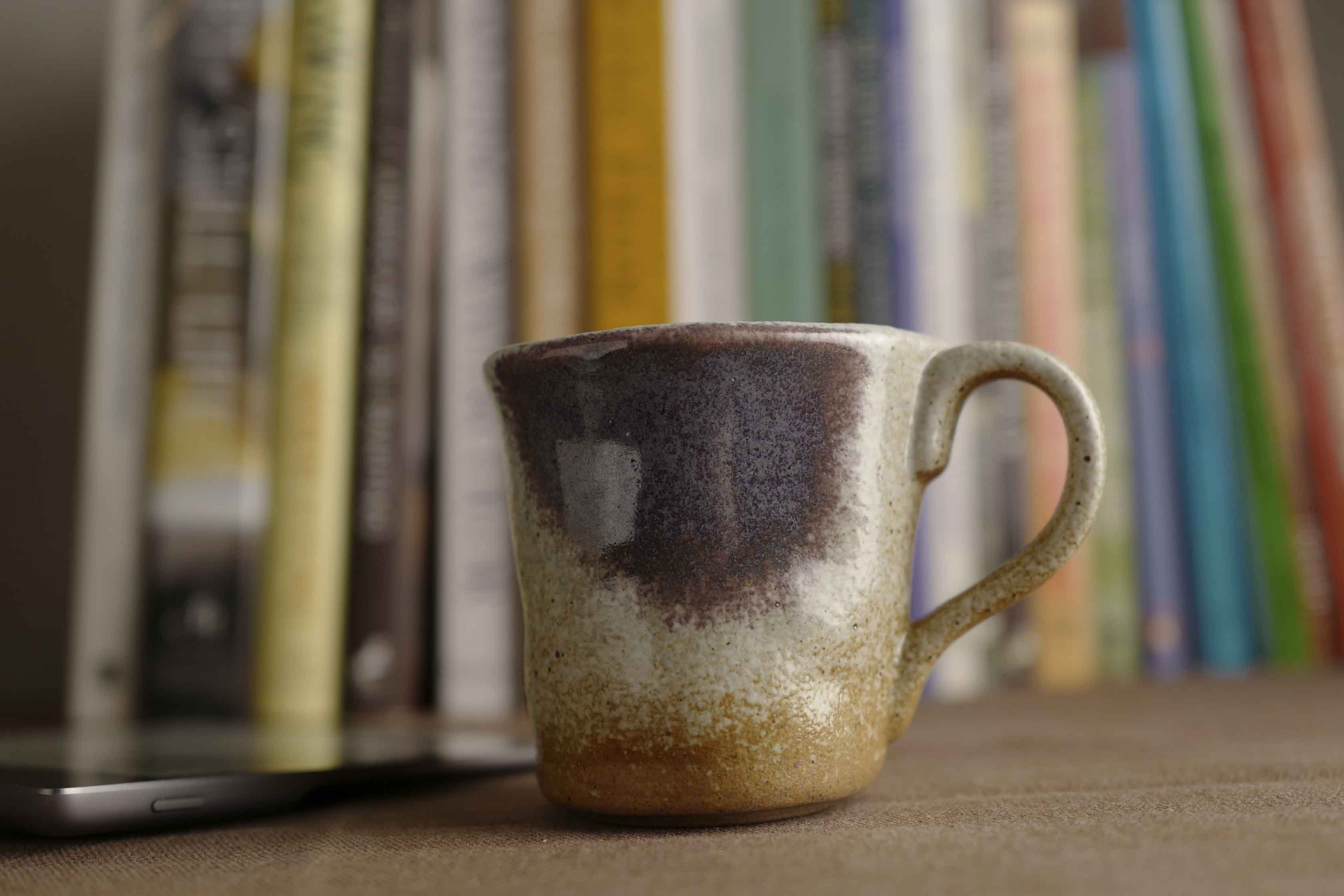 Handmade Ceramic Mug with Smoky Purple and Beige Glaze – Stoneware Coffee Cup – Rustic Wabi-Sabi Japandi Pottery Gift for Coffee Lovers