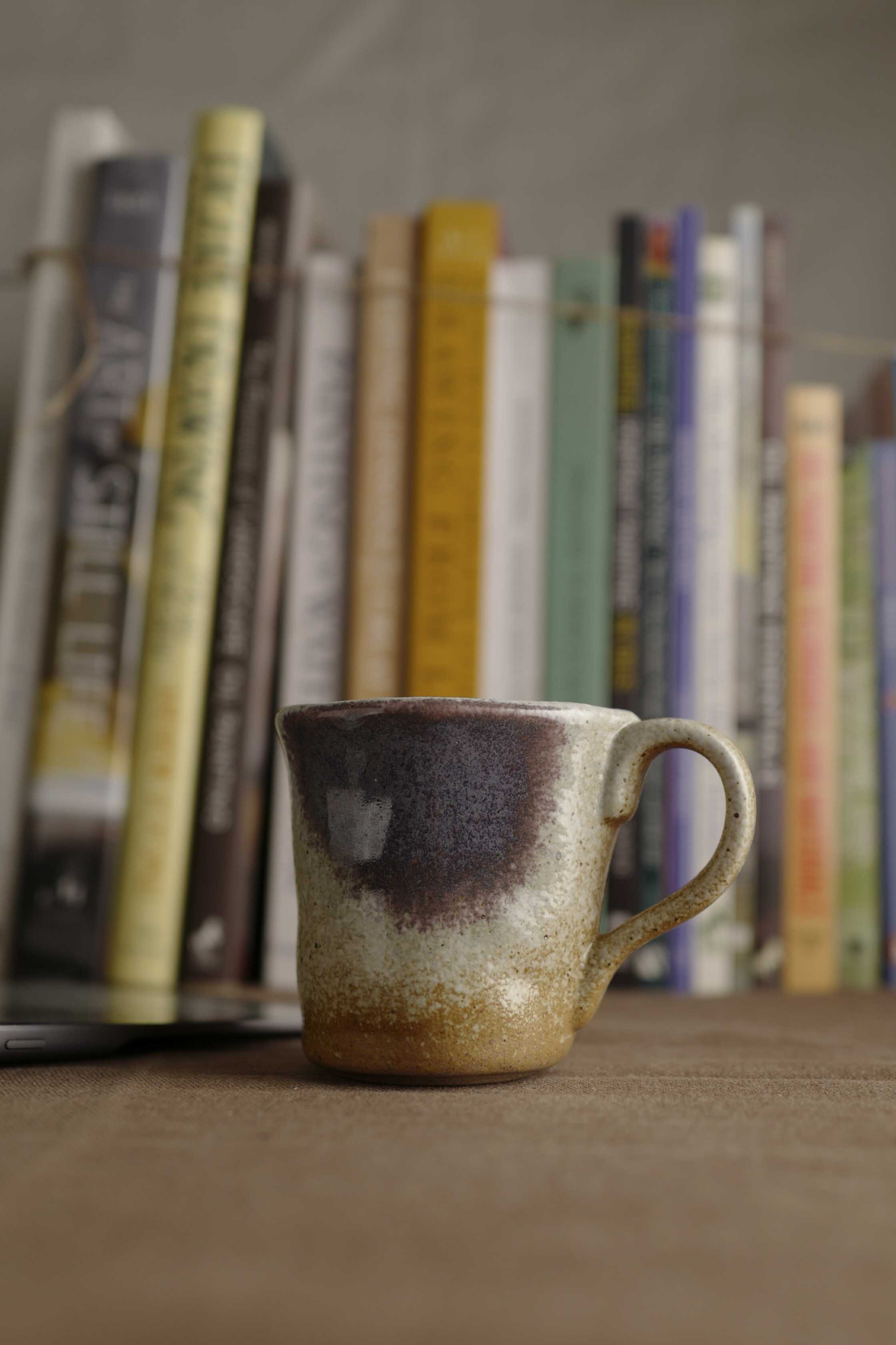 Handmade Ceramic Mug with Smoky Purple and Beige Glaze – Stoneware Coffee Cup – Rustic Wabi-Sabi Japandi Pottery Gift for Coffee Lovers