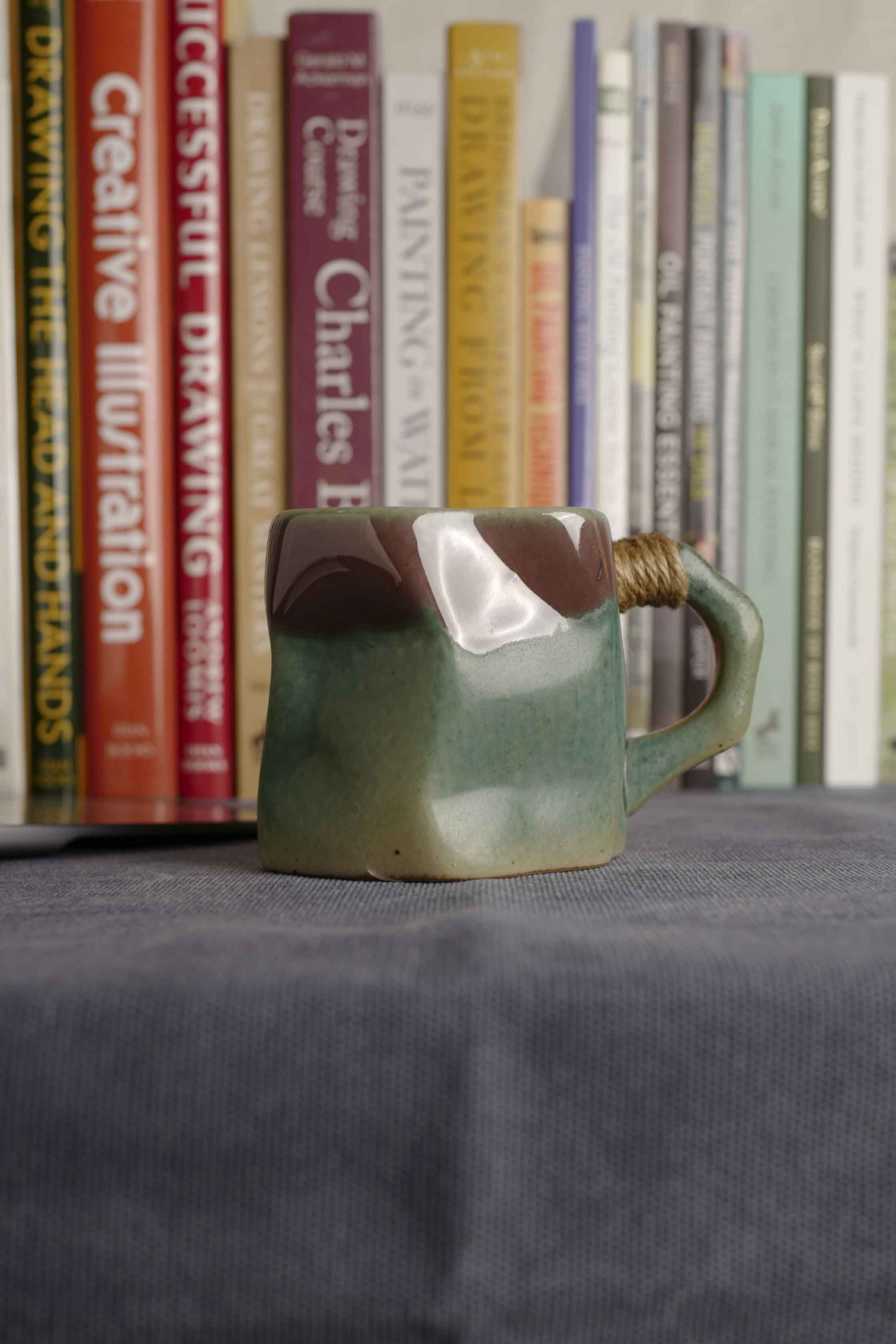 Handmade Raku Yaki Mug: Large Wabi-Sabi Stoneware Coffee Cup