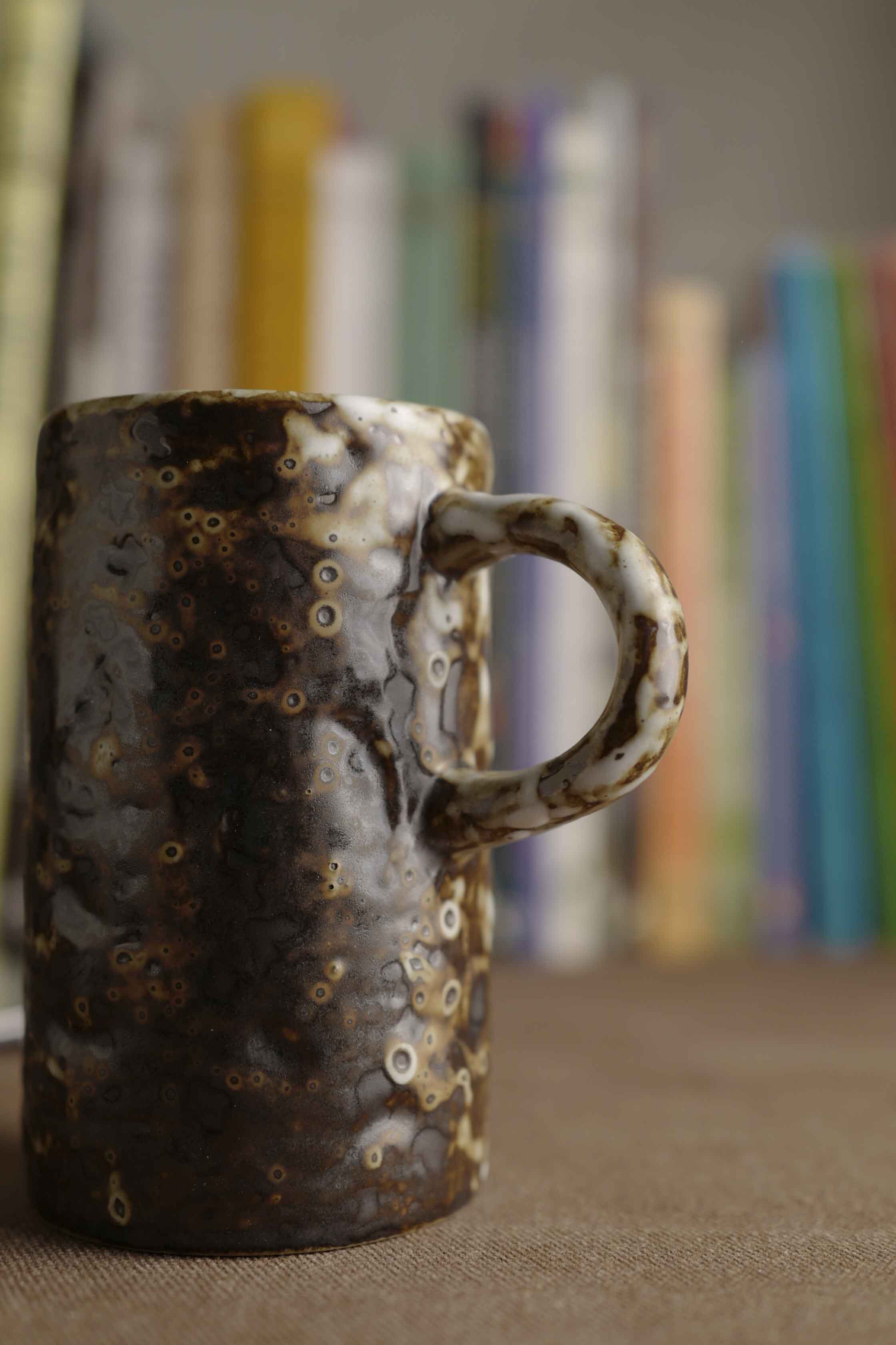 Handmade Raku Yaki Mug: Wabi-Sabi Rustic Coffee Cup