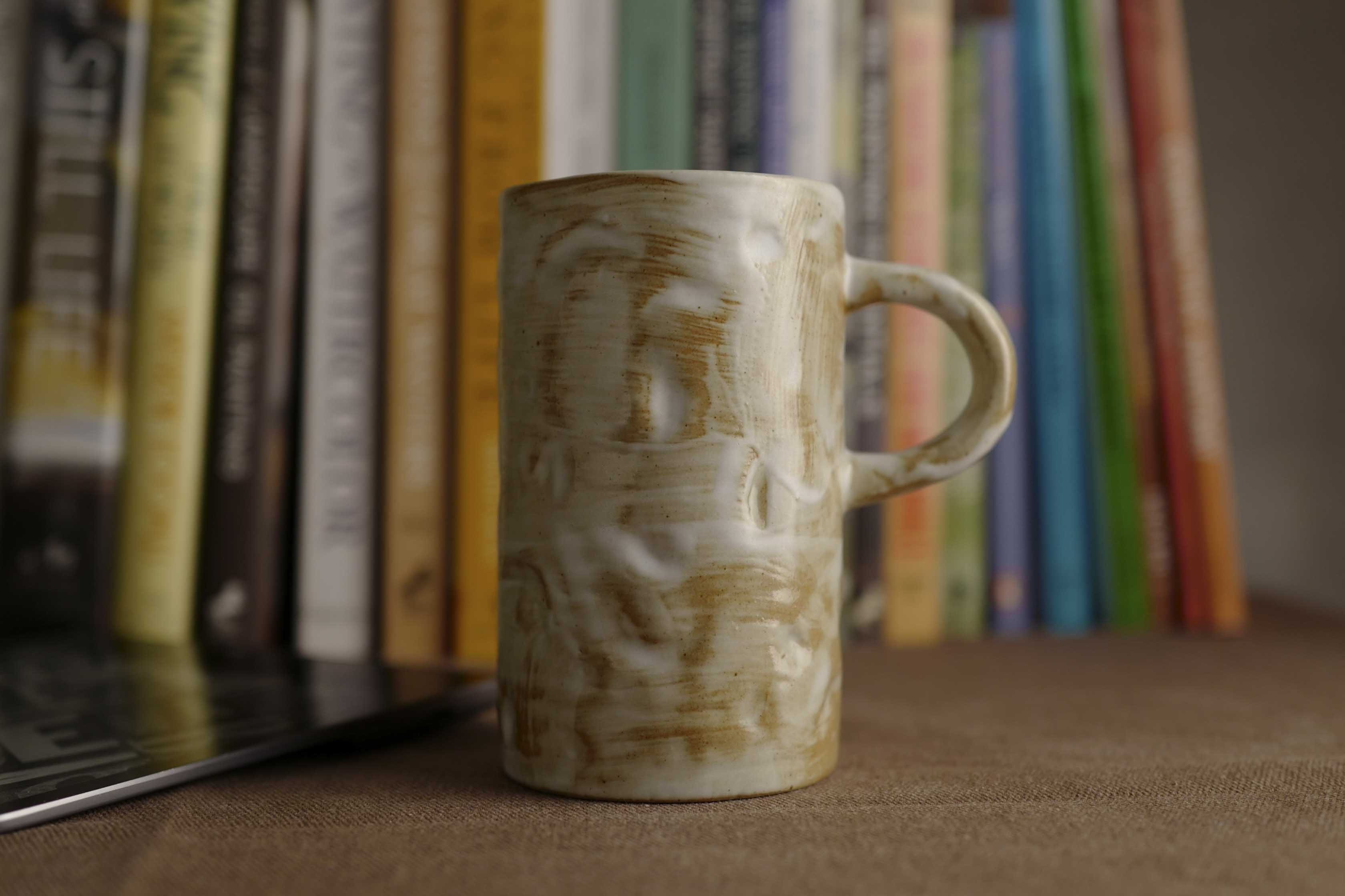 Handmade Raku Yaki Mug: Japandi Stoneware Coffee Cup