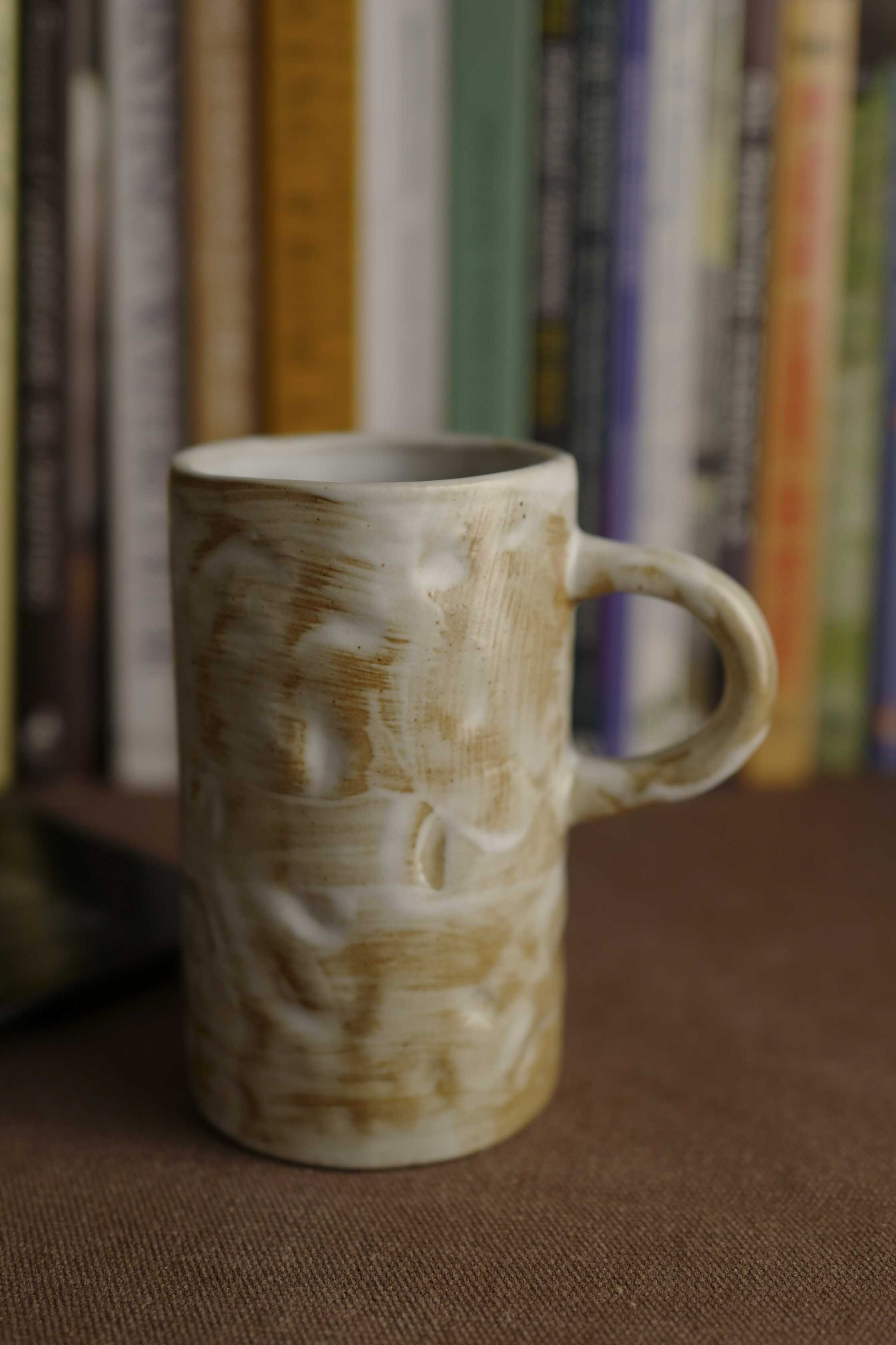 Handmade Raku Yaki Mug: Japandi Stoneware Coffee Cup