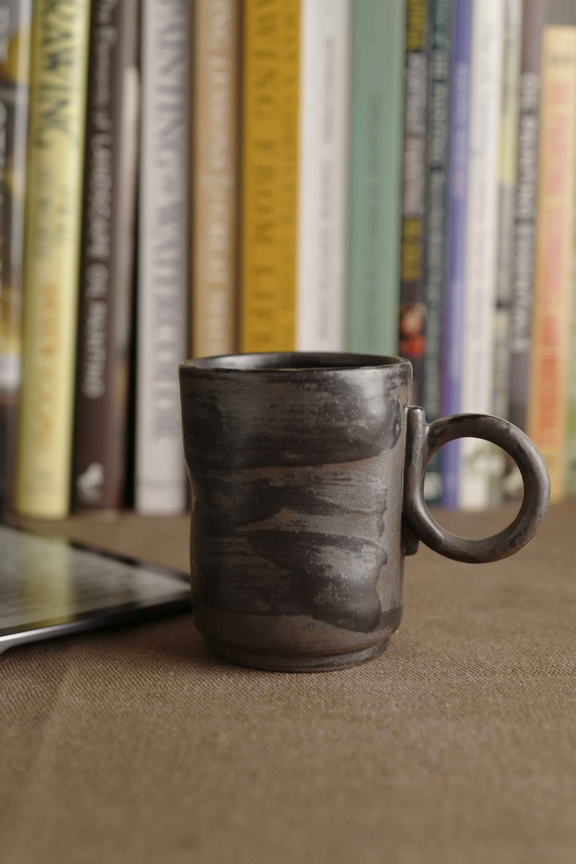 Handmade Raku Yaki Mug: Wabi-Sabi Japandi Espresso Cup