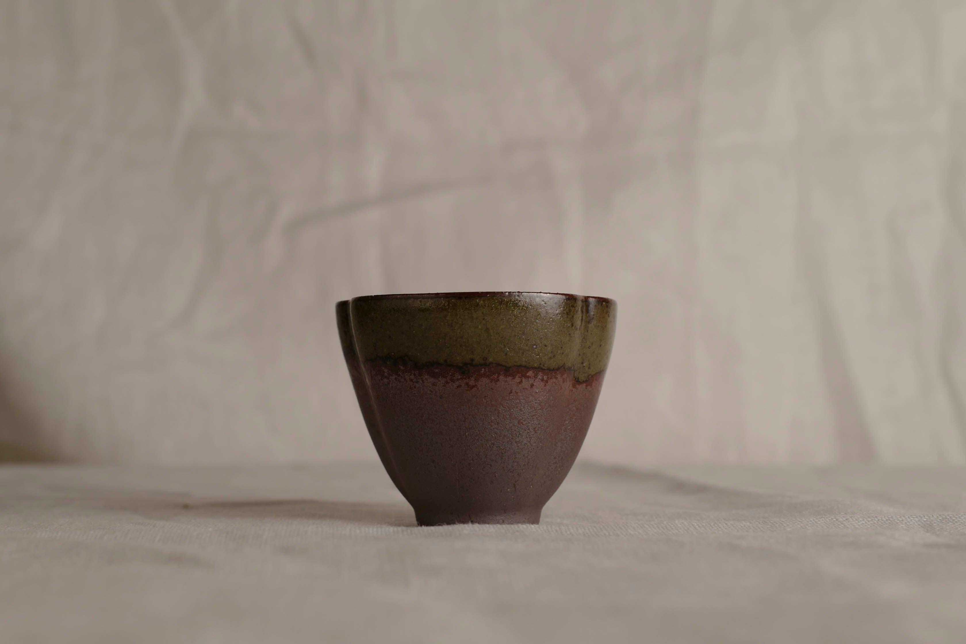 Handmade Rustic Dark Brown Ceramic Cup, Olive Rim Glaze – Small Stoneware Espresso Coffee Tea or Sake Cup WabiSabi Japandi Pottery Gift 90ml