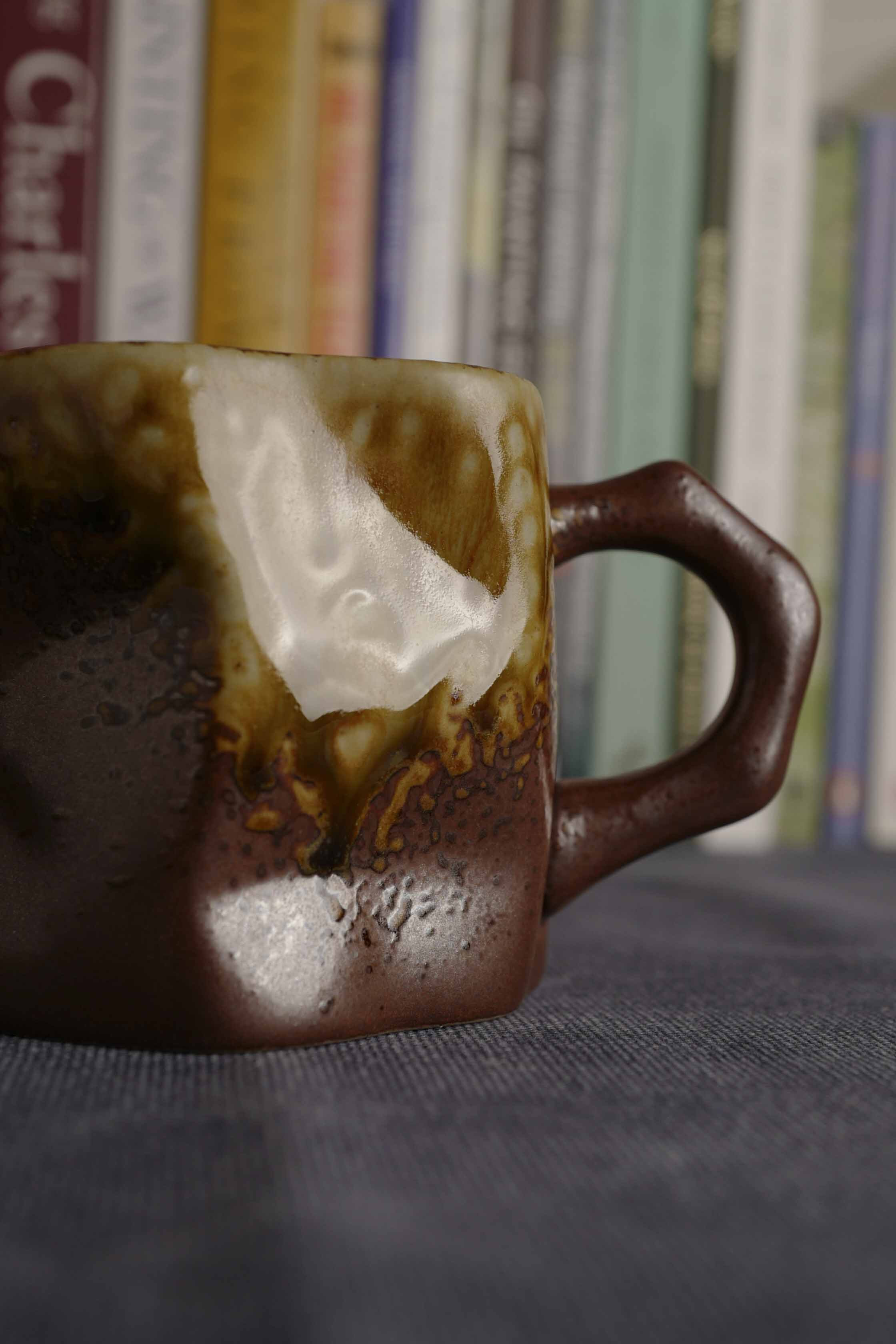 Handmade Raku Yaki Mug: Japandi Stoneware Coffee Cup