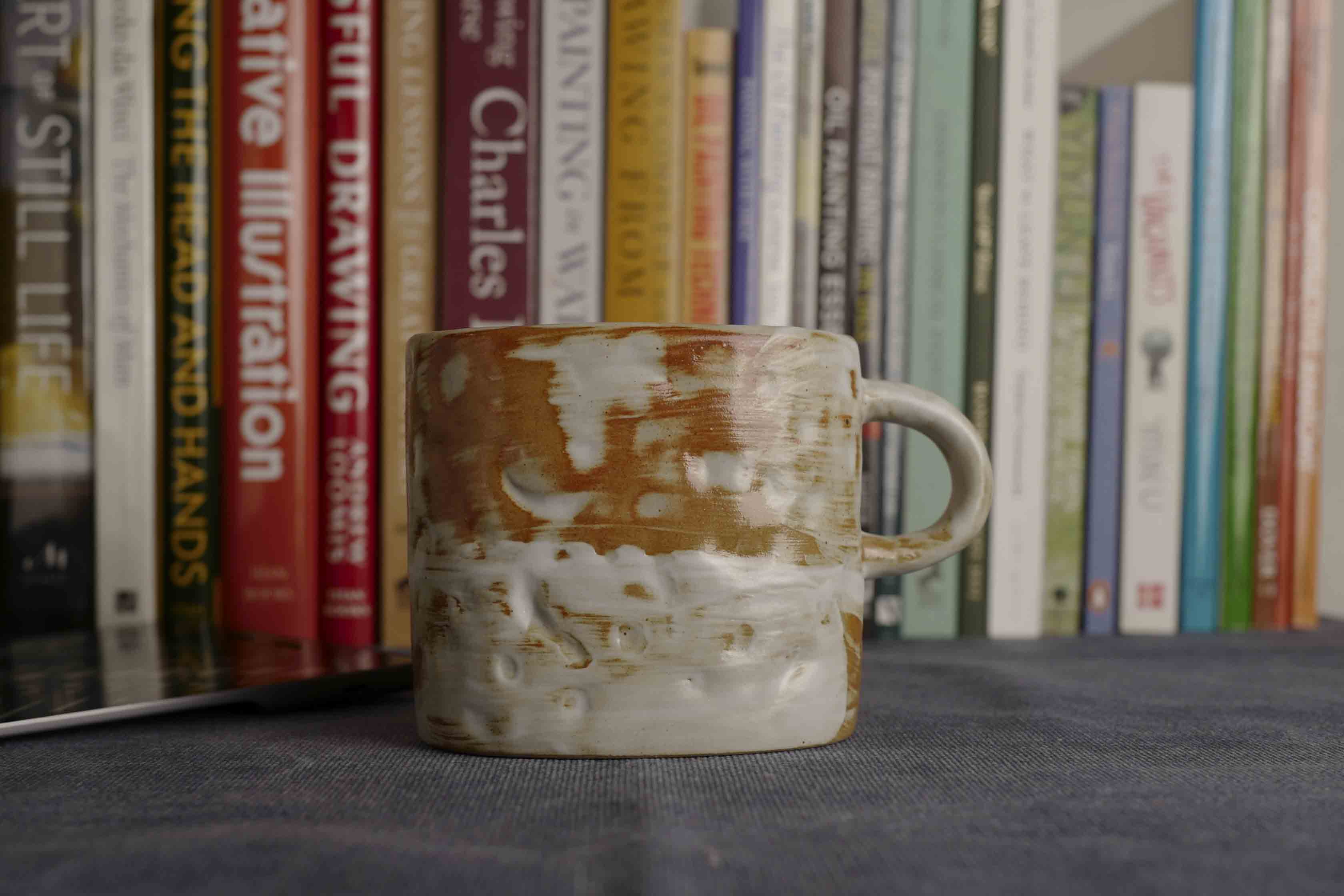 Handmade Raku Yaki Ware Mug: Wabi-Sabi Japandi Coffee Cup