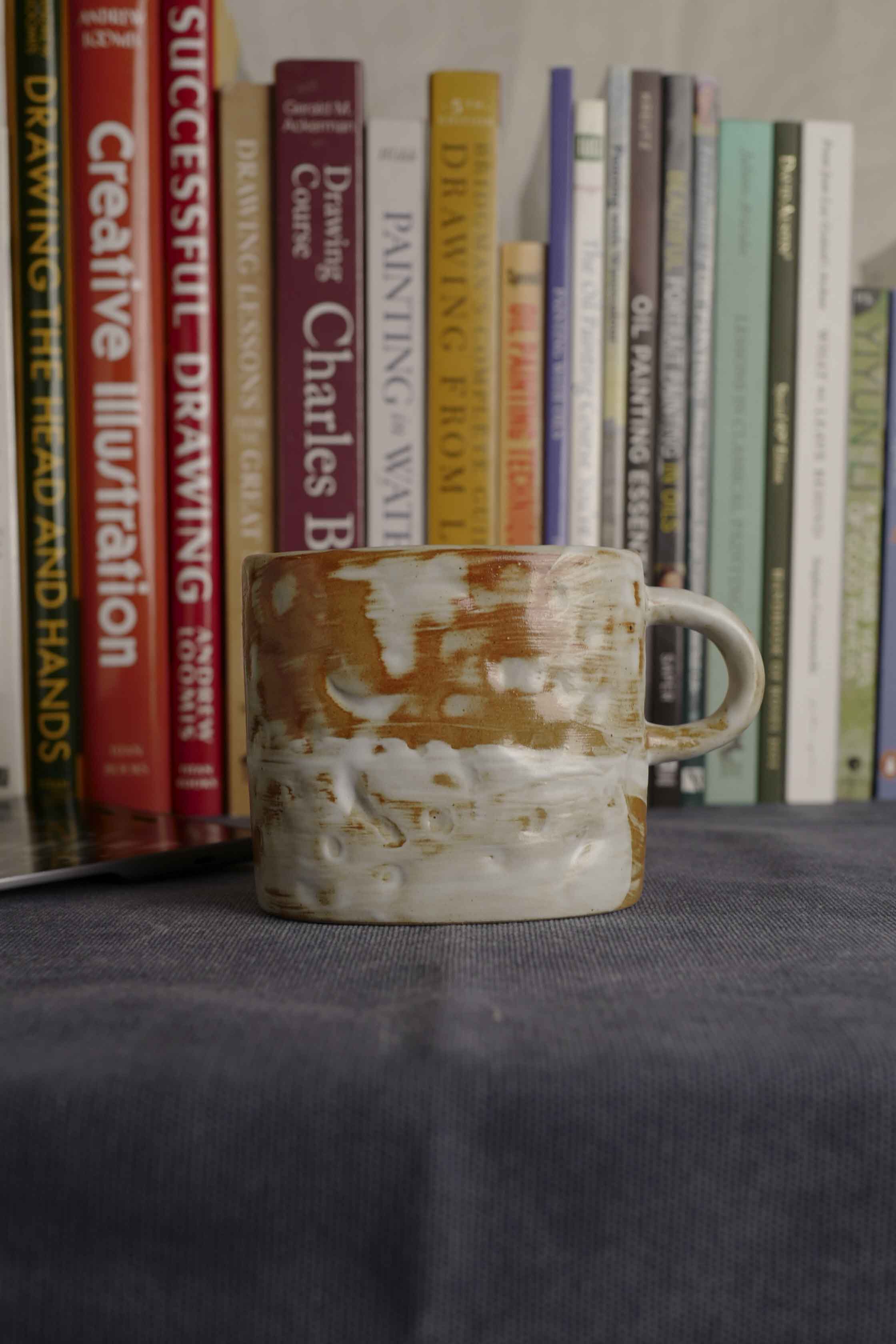 Handmade Raku Yaki Ware Mug: Wabi-Sabi Japandi Coffee Cup