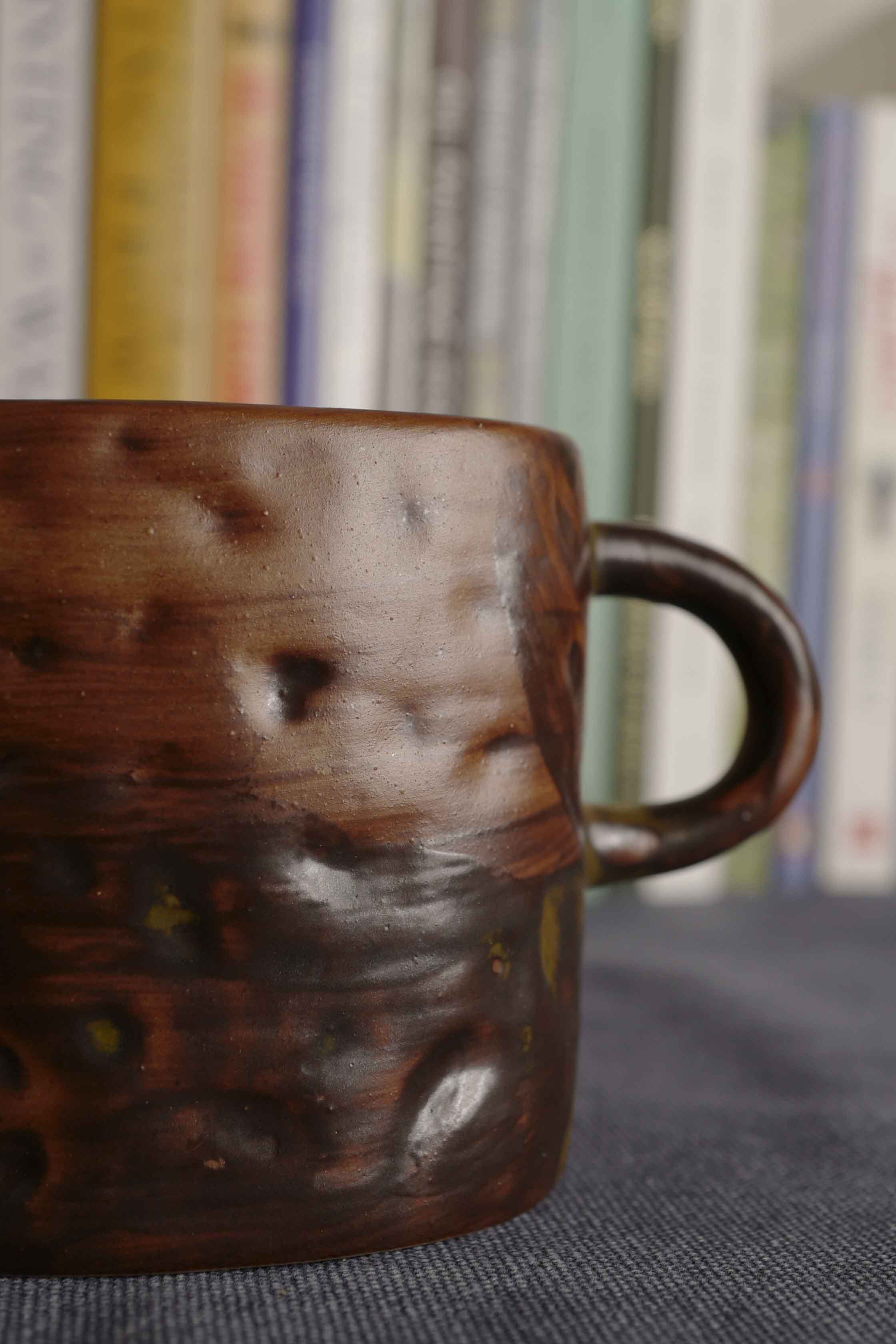 Handmade Raku Yaki Mug: Rustic Japandi Coffee Cup
